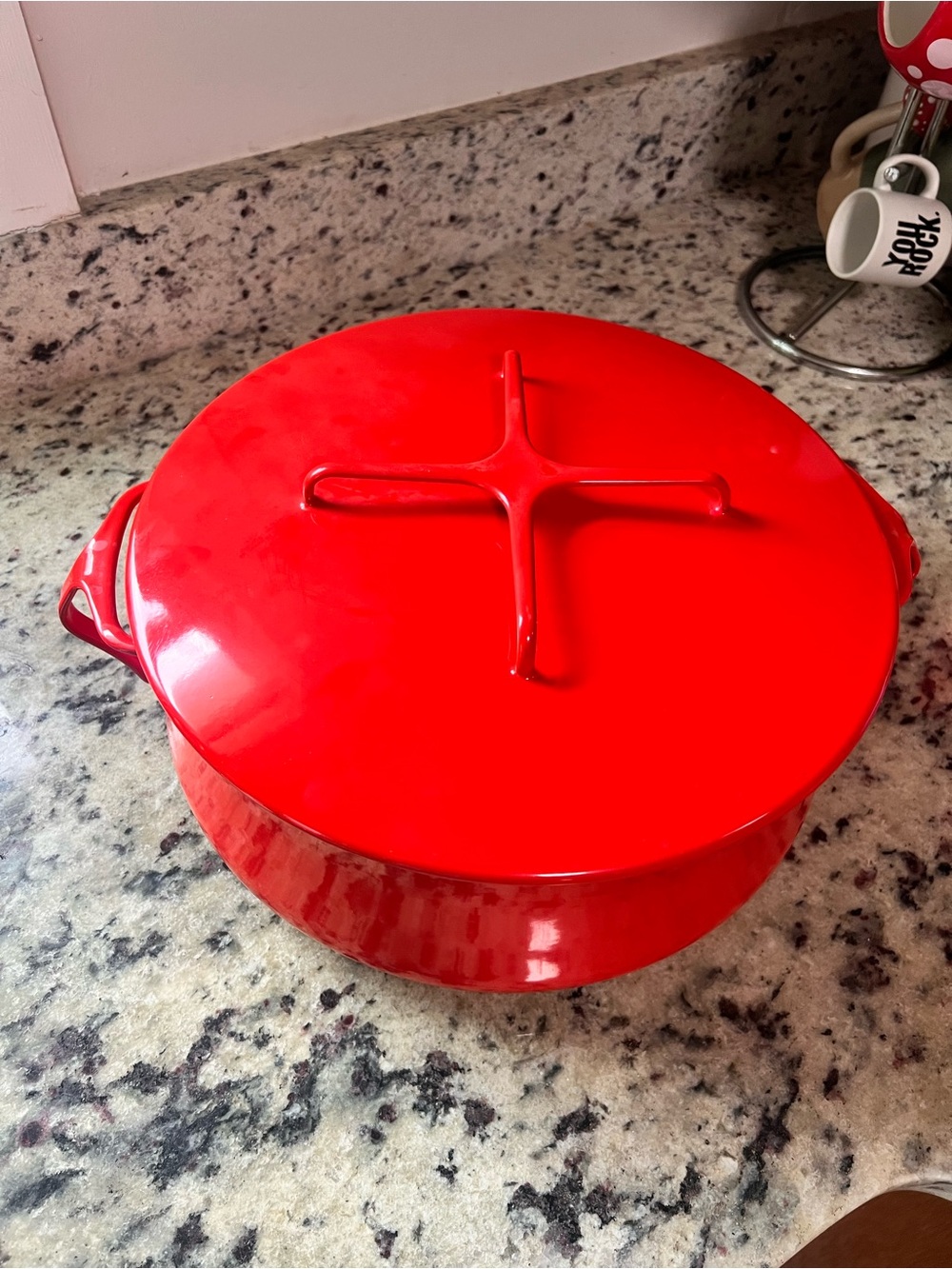 Dansk Red Enamel Covered Casserole with Cross-Top Lid